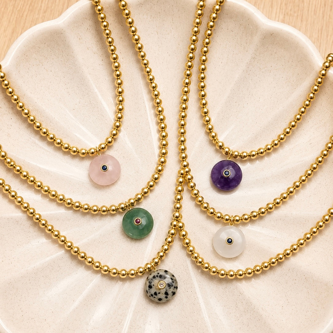 Collier Gold Long Pierres semi précieuses
